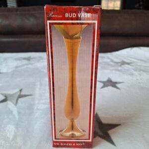 Vintage 1989 Solid Brass Flower Bud Vase 8.25 inches Hand Made Made In India